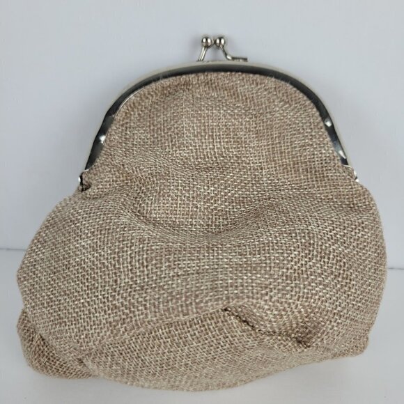 Cracker Barrel Rustic Farmhouse Primitive Gathered Burlap Coin Purse - Picture 2 of 4